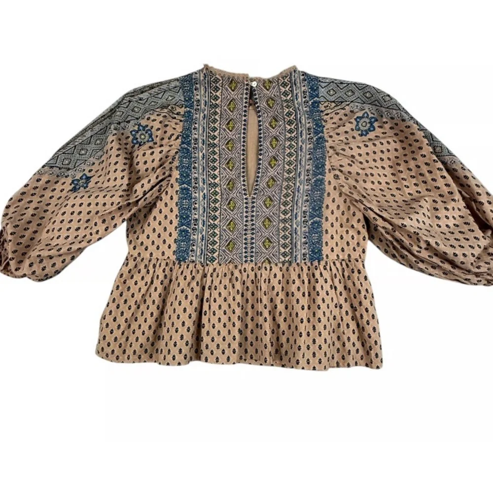 Anthropologie Embroidered Blouse with Puff Sleeves Sz XL - Picture 2 of 8